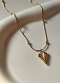 Elegant Anti-Tarnish Gold Heart Pendant Necklace with Beaded Chain – Minimalist Romantic Jewelry