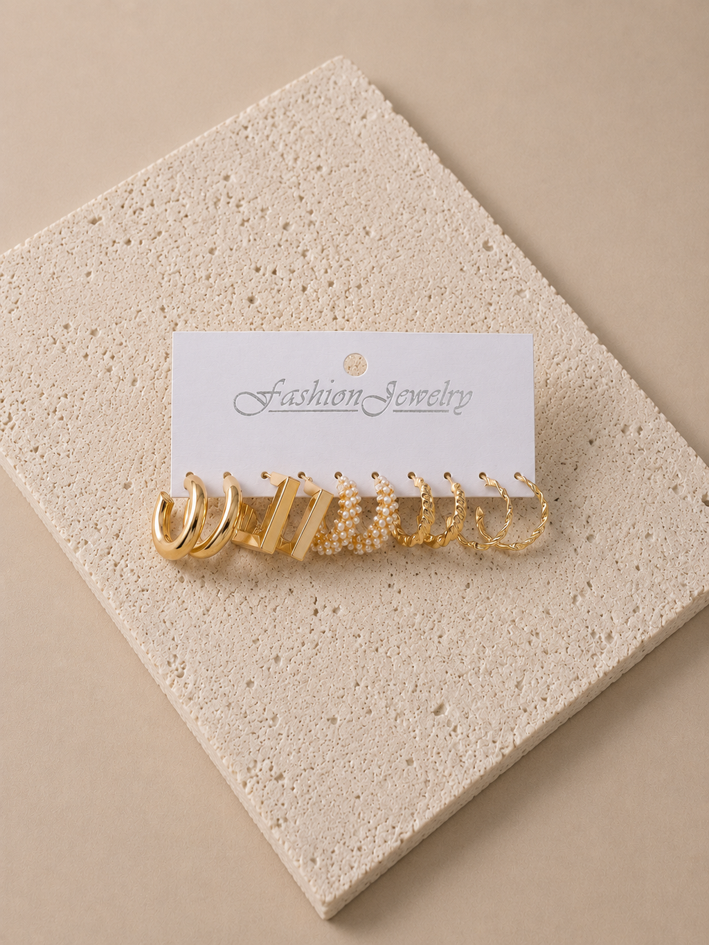 Trendy Gold Hoop Earrings Set for Women | Korean Style Pearl & Geometric Earrings Combo