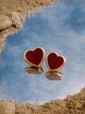 Elegant Red Heart Stud Earrings for Women | Gold Plated Cute Korean Style Earrings