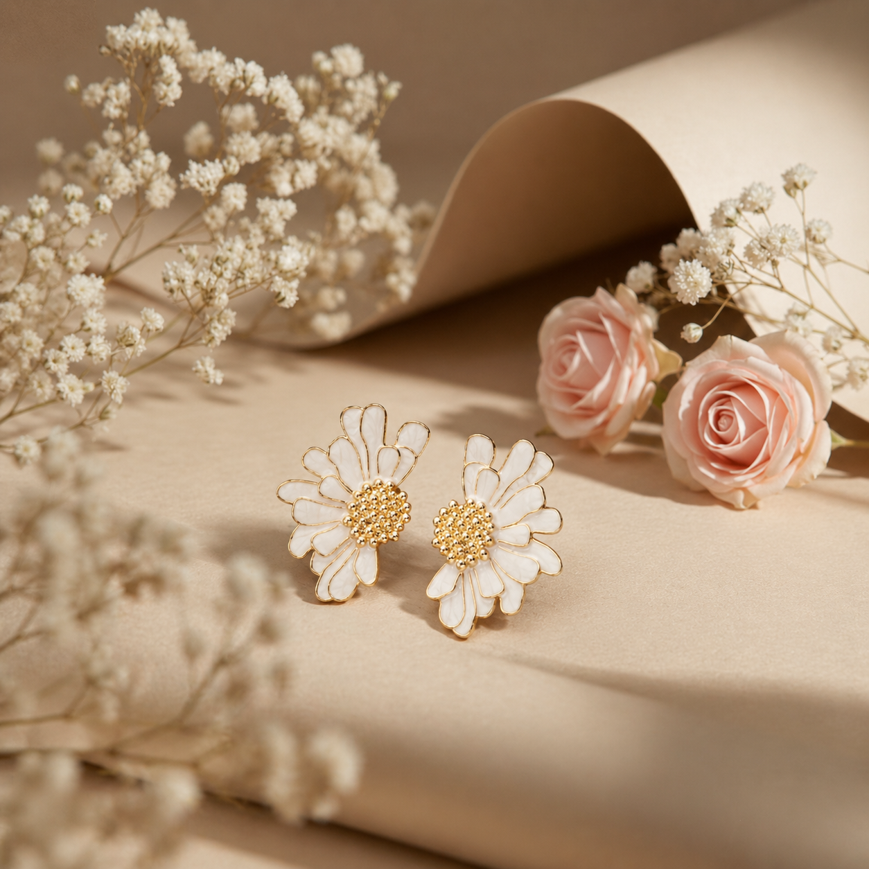 Elegant Gold Daisy Flower Earrings for Women | Minimalist Floral Jewelry | Lightweight Statement Studs