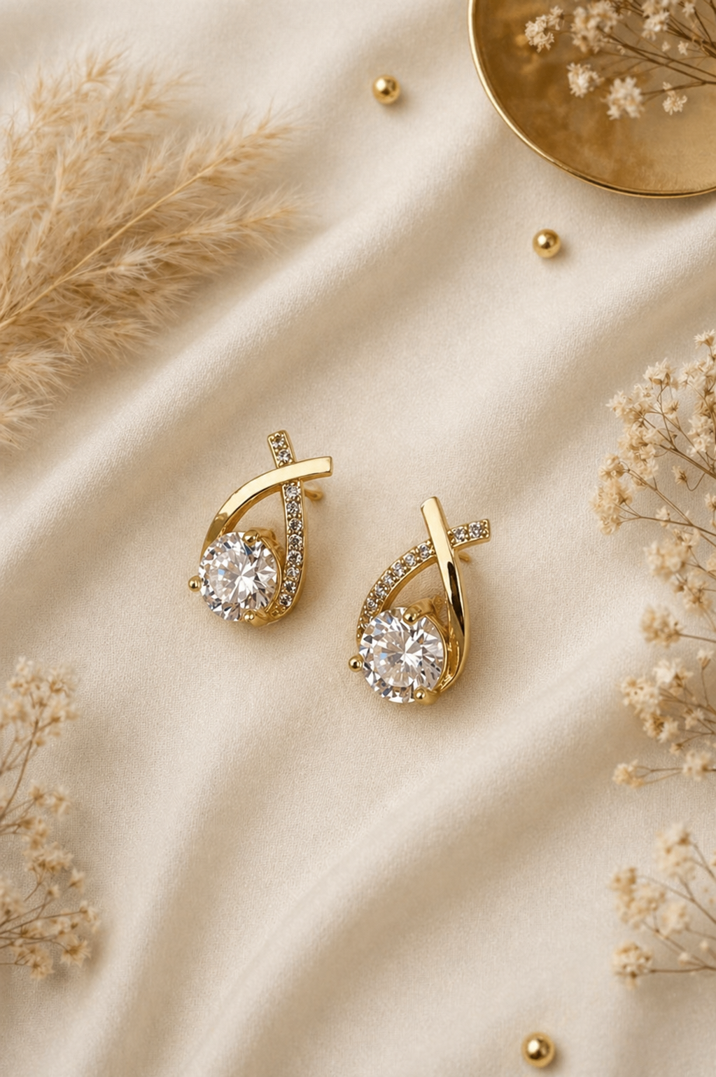 Gold Plated Crystal Drop Earrings for Women | Elegant Teardrop Zircon Stud Earrings | Minimalist Party Jewelry