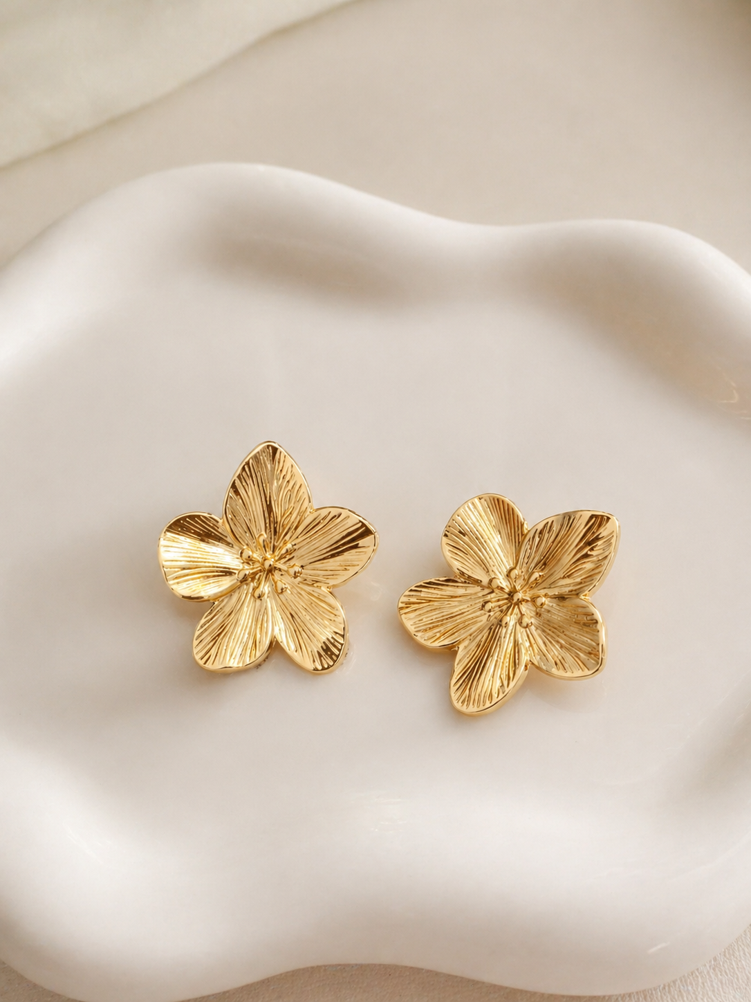 Gold Plated Floral Stud Earrings for Women | Elegant Flower Design Minimalist Jewelry | Lightweight Everyday Earrings