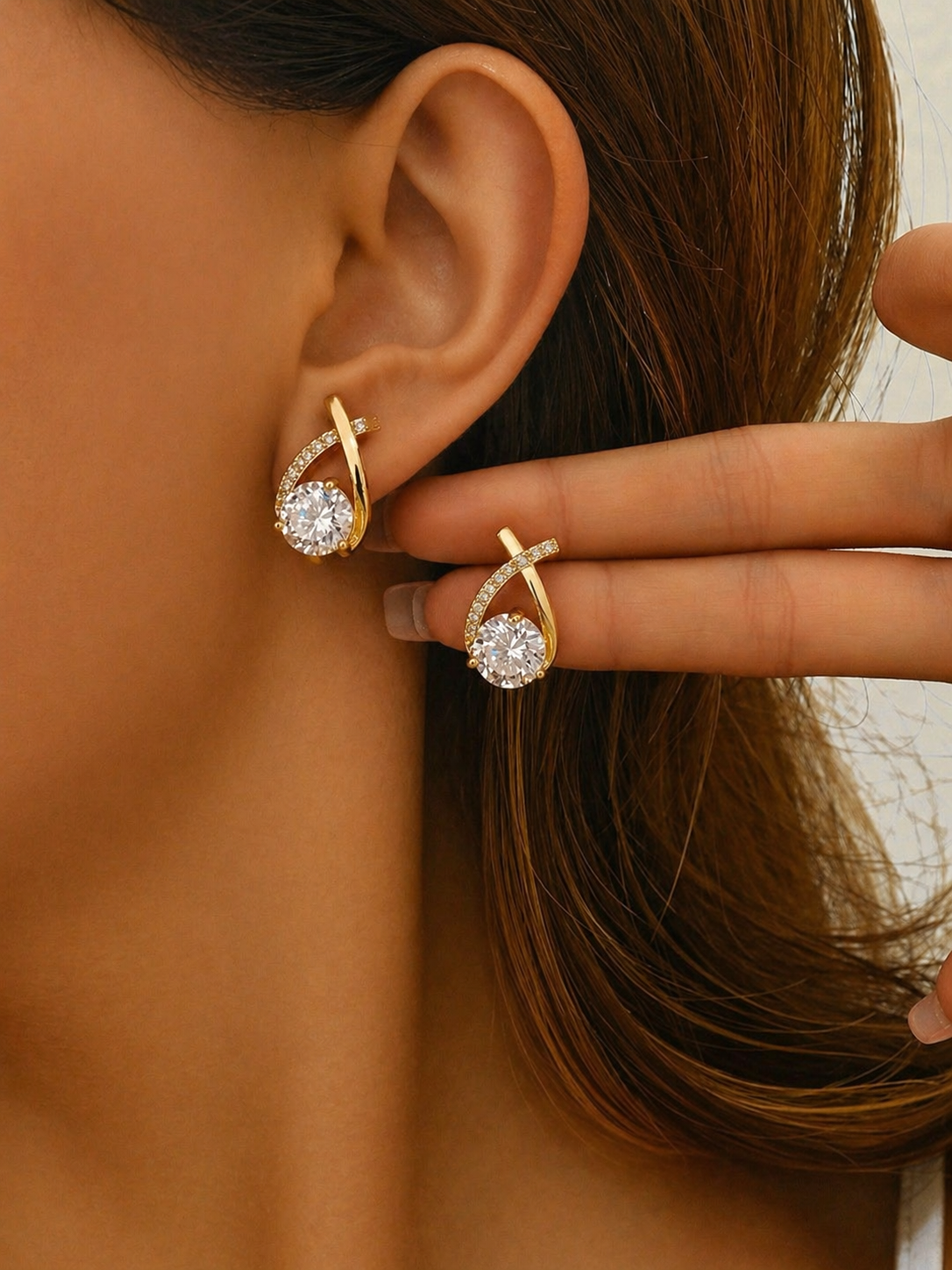 Gold Plated Crystal Drop Earrings for Women | Elegant Teardrop Zircon Stud Earrings | Minimalist Party Jewelry
