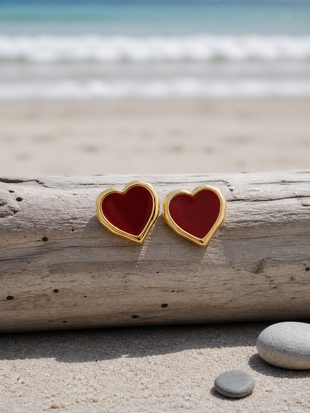 Elegant Red Heart Stud Earrings for Women | Gold Plated Cute Korean Style Earrings