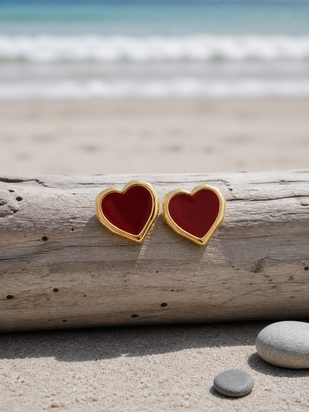 Elegant Red Heart Stud Earrings for Women | Gold Plated Cute Korean Style Earrings