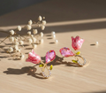 Pink Floral Crystal Earrings for Women | Gold Plated Elegant Flower Studs | Trendy Lightweight Jewelry