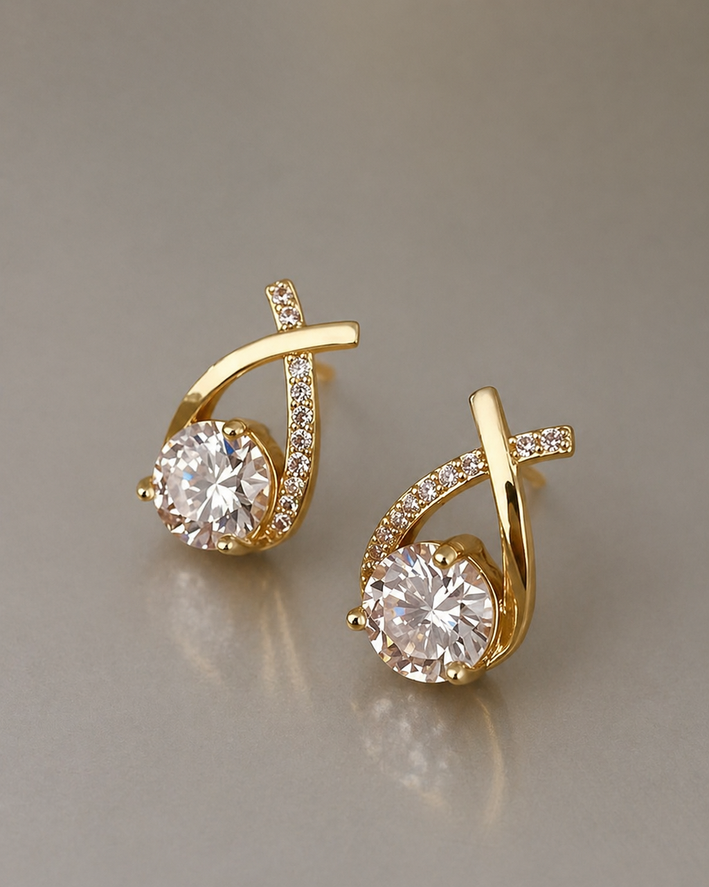 Gold Plated Crystal Drop Earrings for Women | Elegant Teardrop Zircon Stud Earrings | Minimalist Party Jewelry