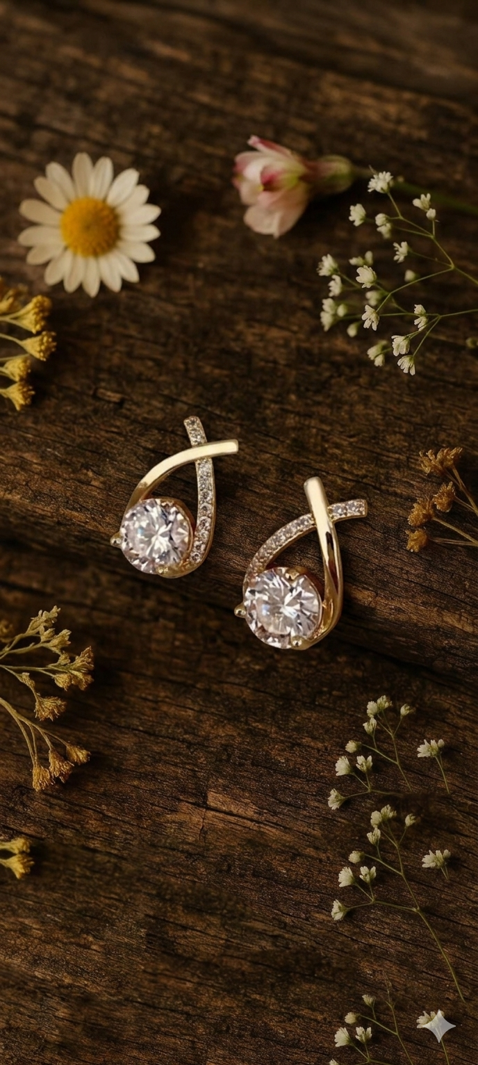 Gold Plated Crystal Drop Earrings for Women | Elegant Teardrop Zircon Stud Earrings | Minimalist Party Jewelry