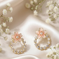 Elegant Pink Flower Crystal Earrings for Women | Gold Plated Korean Style Pearl Earrings