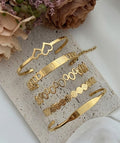 Anti-Tarnish Gold Bracelet Set (5 Pcs) for Women – Love Letter & Heart Cuff Stack | Minimalist Adjustable Bangle Jewelry