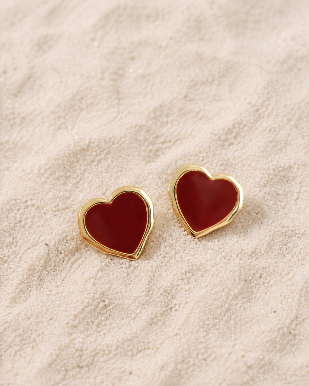 Elegant Red Heart Stud Earrings for Women | Gold Plated Cute Korean Style Earrings