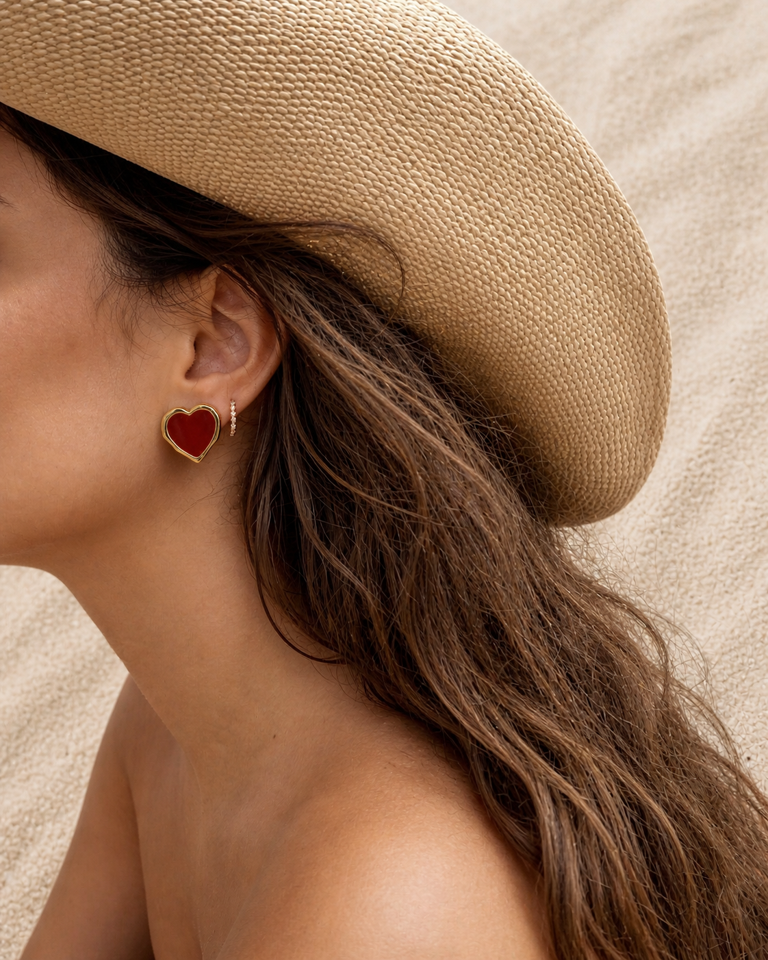 Elegant Red Heart Stud Earrings for Women | Gold Plated Cute Korean Style Earrings