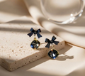 Black Bow Crystal Drop Earrings for Women | Gold Plated Square Stone Dangle Earrings | Elegant Party Jewelry