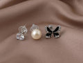 Stud Earrings Set (3 Pcs) – Crystal, Pearl & Butterfly Design | Elegant Minimal Jewelry for Women