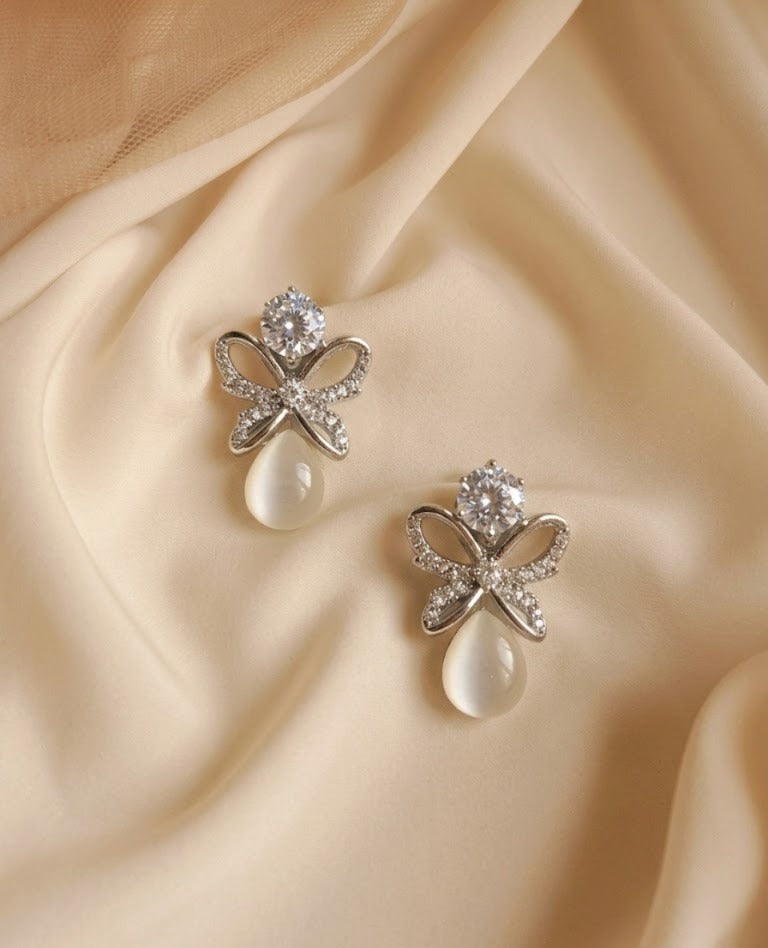 Bow Pearl Drop Earrings – Crystal Stud & Teardrop Design | Elegant Party & Wedding Jewelry for Women