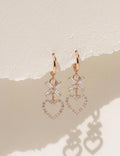 Heart Drop Hoop Earrings – Crystal Bow & Rhinestone Design | Elegant Rose Gold Dangle Earrings for Women