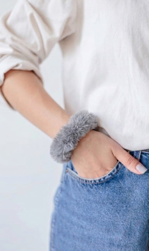 Fluffy Faux Fur Scrunchies -Soft Plush Hair Ties(Any 2 random colors)